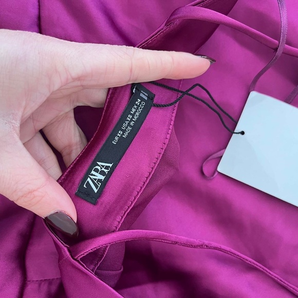 Zara Asymmetrical Magenta Satin Effect XS Feminine Slip Dress - Picture 6 of 8